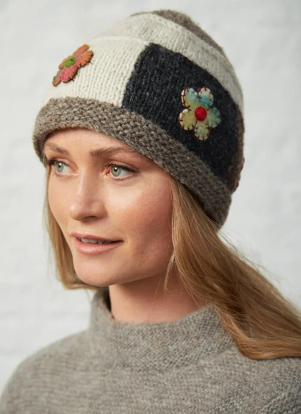 HandKnit Wool Floral Beanie Blarney